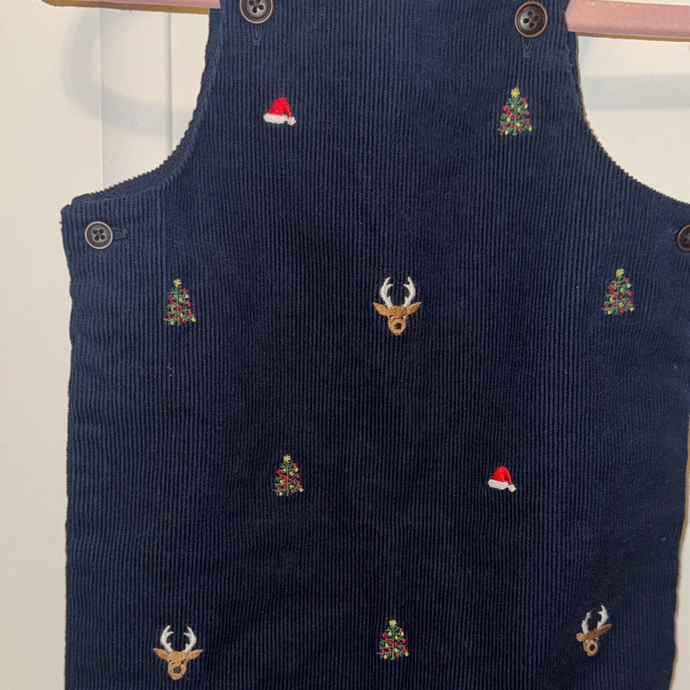 Janie and Jack Dark Blue Overalls with Embroidered Details - Picture 4 of 7